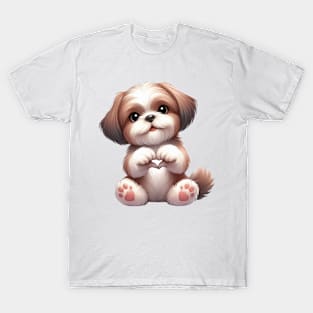 Valentine Shih Tzu Dog Giving Heart Hand Sign T-Shirt